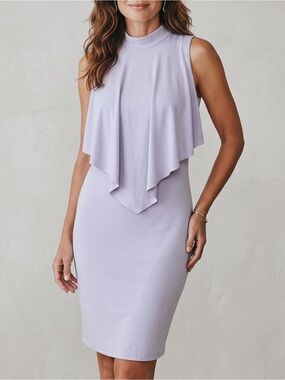 VENUS Lavender Mock Neck Ruffle Popover Midi Dress Sheath M